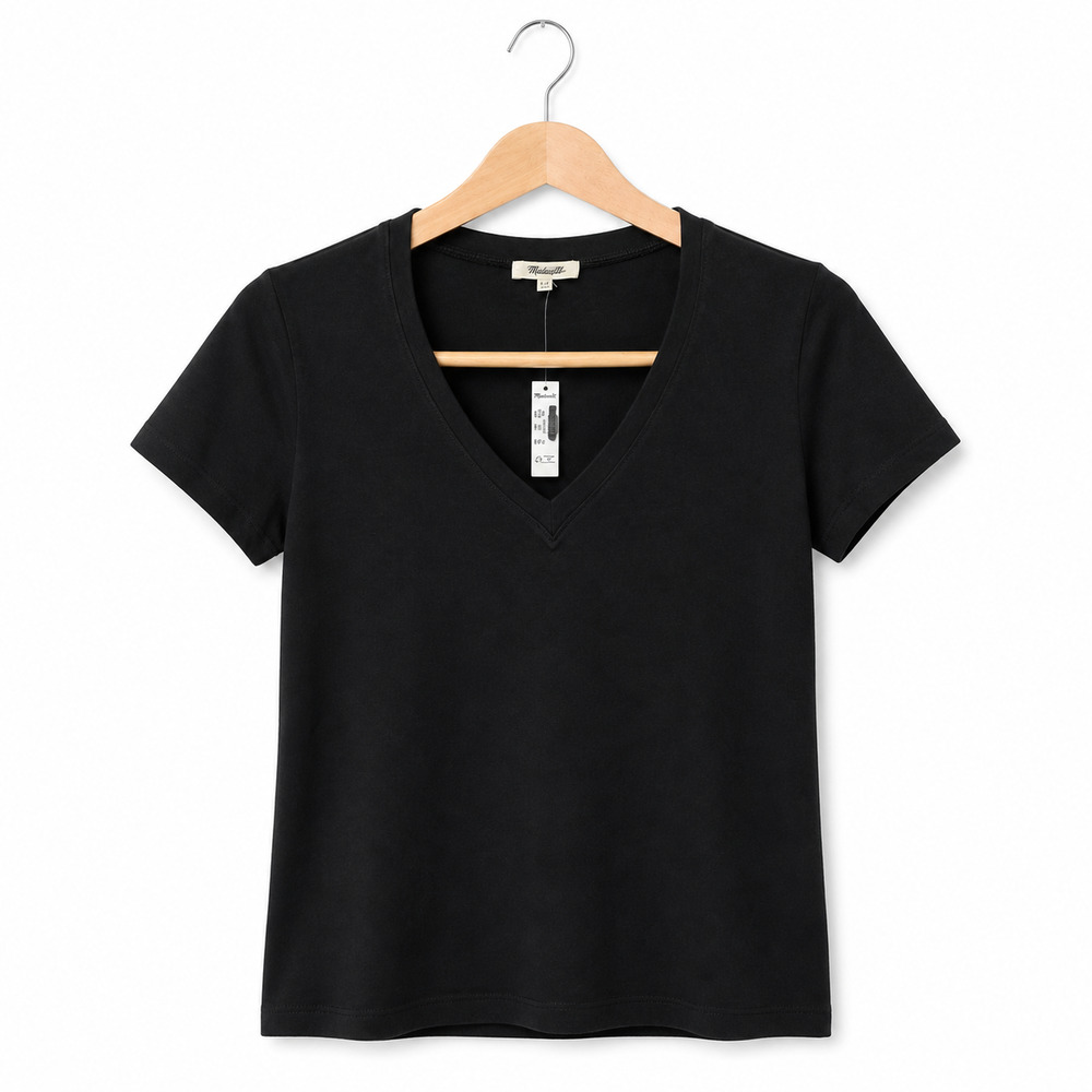 Madewell Tee Womens XXS Black The Perfect V-Neck Allday Jersey 100% Cotton NWT